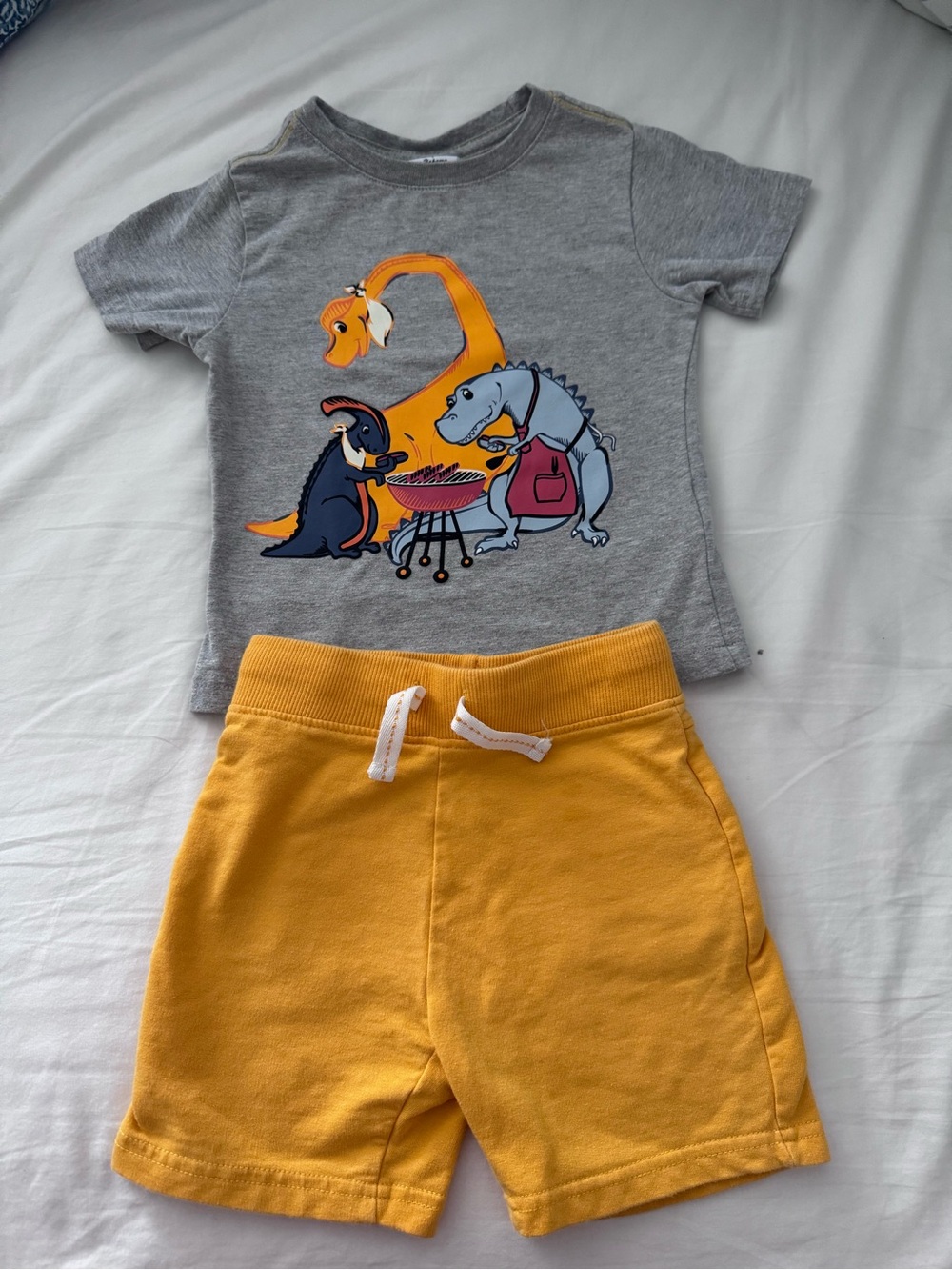 Kids Grey Dino Tee and Yellow Shorts Pajama Set